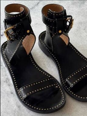 Isabel Marant Janders Black leather studded sandals Size 38 EUC